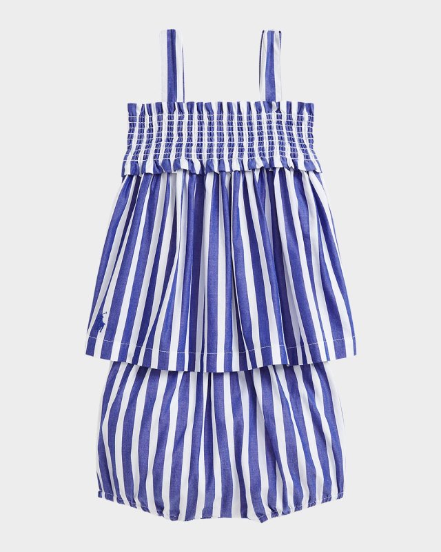 Girl's Smocked Striped Two-Piece Set, Size 3M-